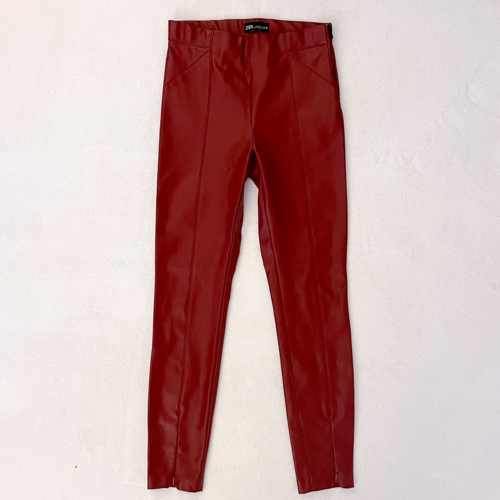 Zara Burgundy Faux Leather Pants